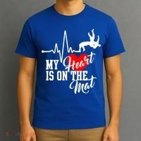 Funny My Heart Is Gift On The Mat Wrestling Mom Gift T-Shirt thumb 3