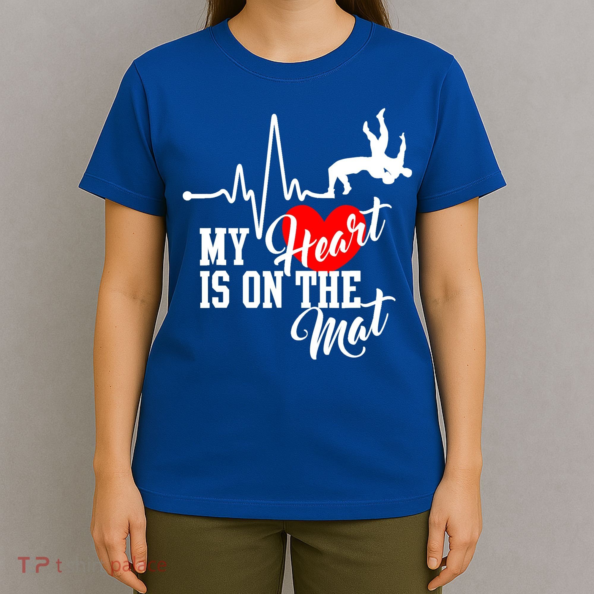 Funny My Heart Is Gift On The Mat Wrestling Mom Gift T-Shirt