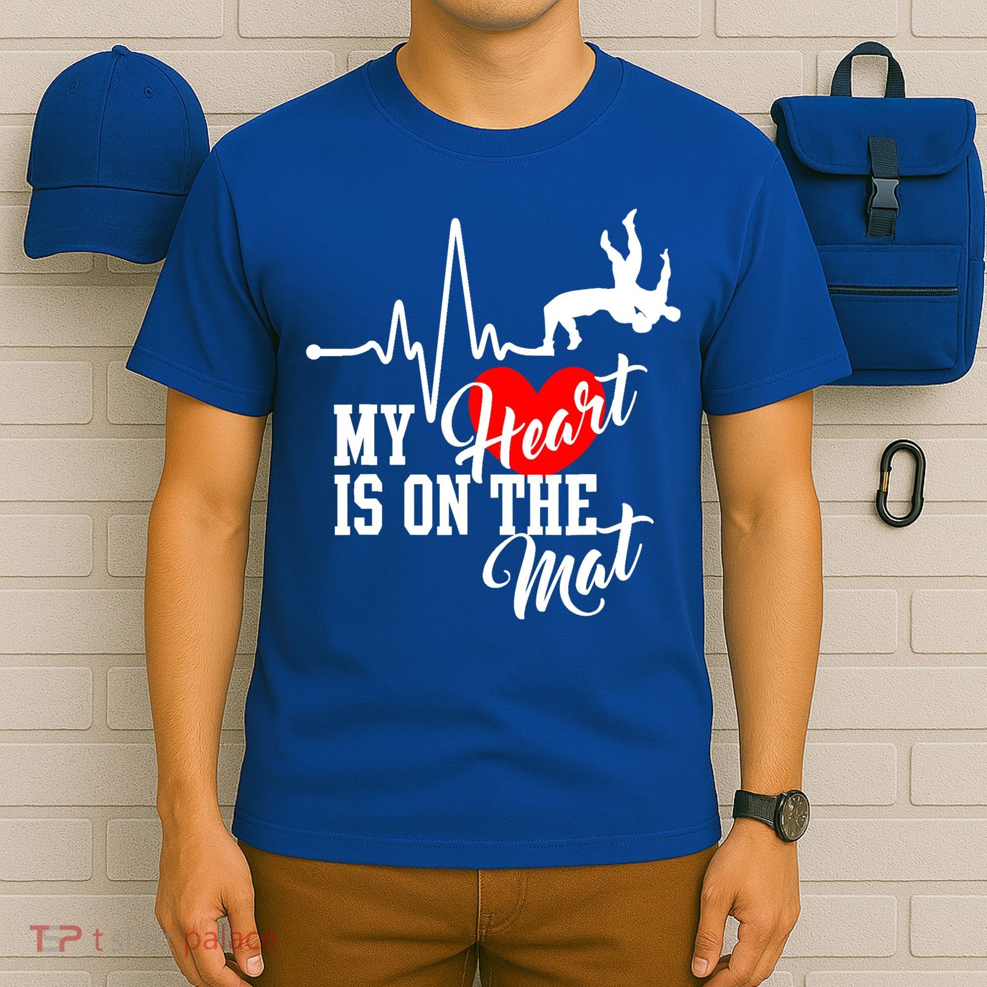 Funny My Heart Is Gift On The Mat Wrestling Mom Gift T-Shirt