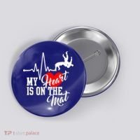 Funny My Heart Is Gift On The Mat Wrestling Mom Gift Button thumb 0