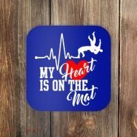 Funny My Heart Is Gift On The Mat Wrestling Mom Gift Coaster thumb 0