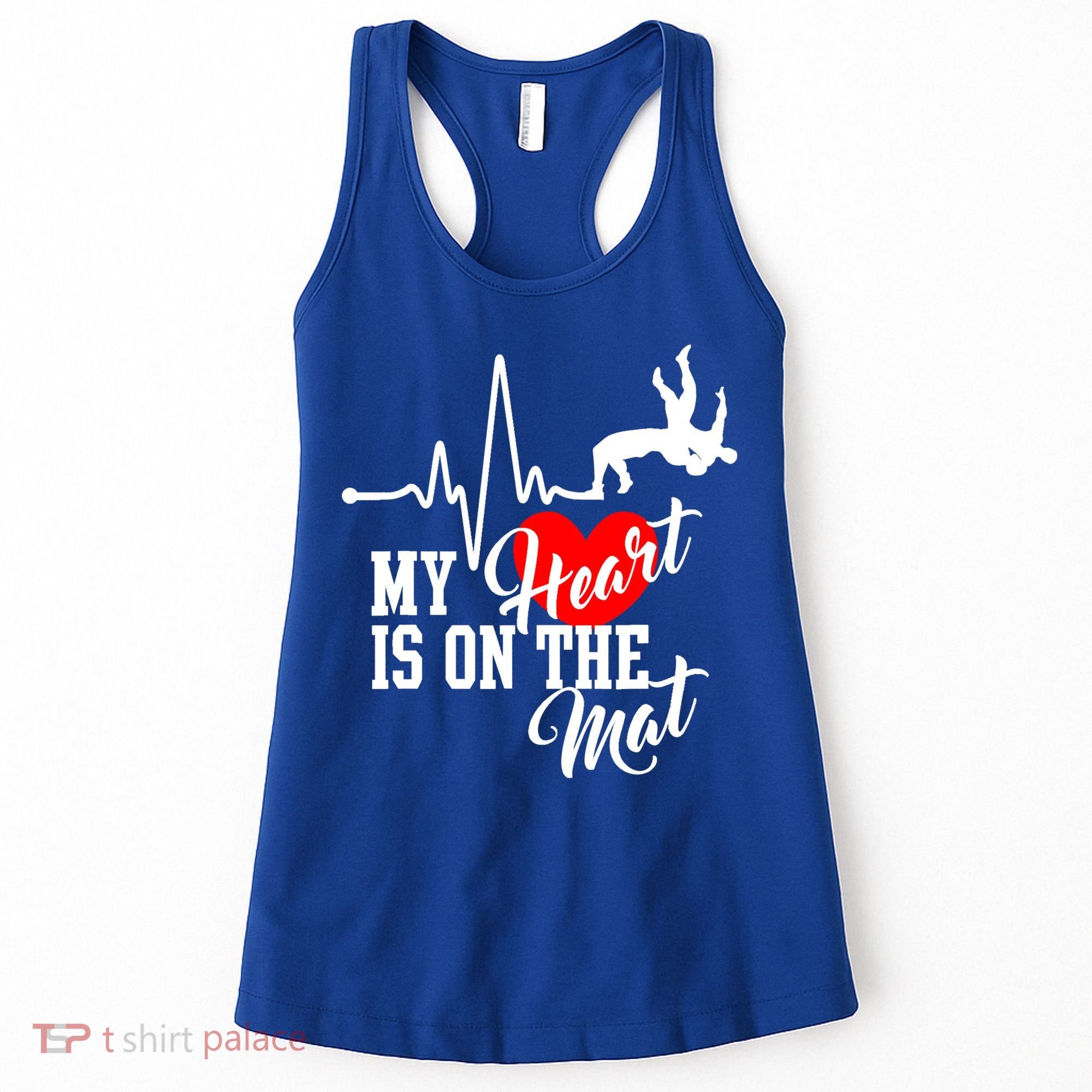 Funny My Heart Is Gift On The Mat Wrestling Mom Gift Women's Tank Top