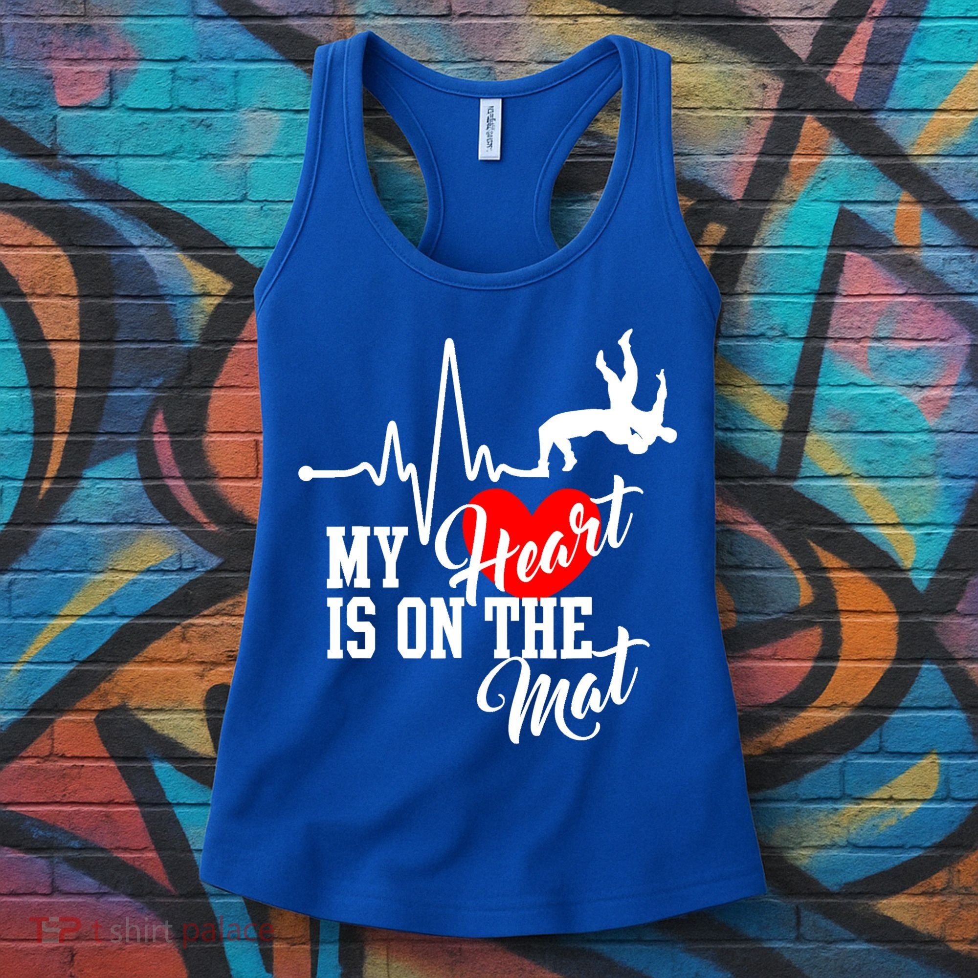 Funny My Heart Is Gift On The Mat Wrestling Mom Gift Women's Tank Top