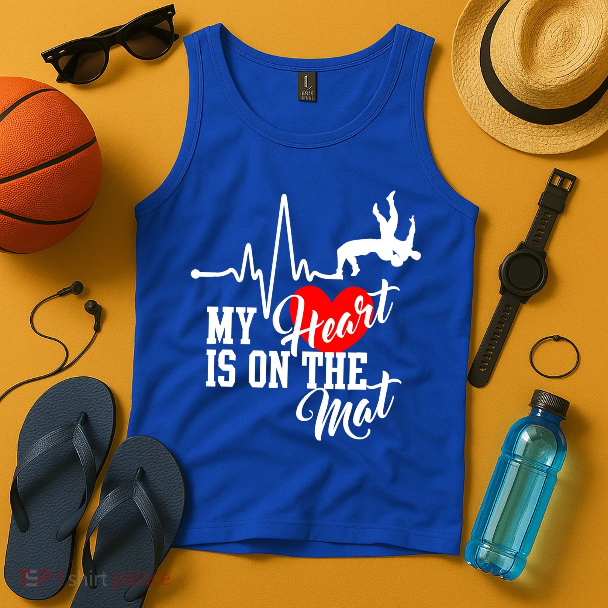 Funny My Heart Is Gift On The Mat Wrestling Mom Gift Tank Top