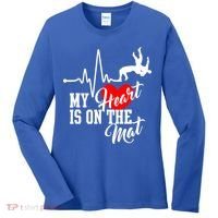 Funny My Heart Is Gift On The Mat Wrestling Mom Gift Women's Long Sleeve Shirt thumb 0