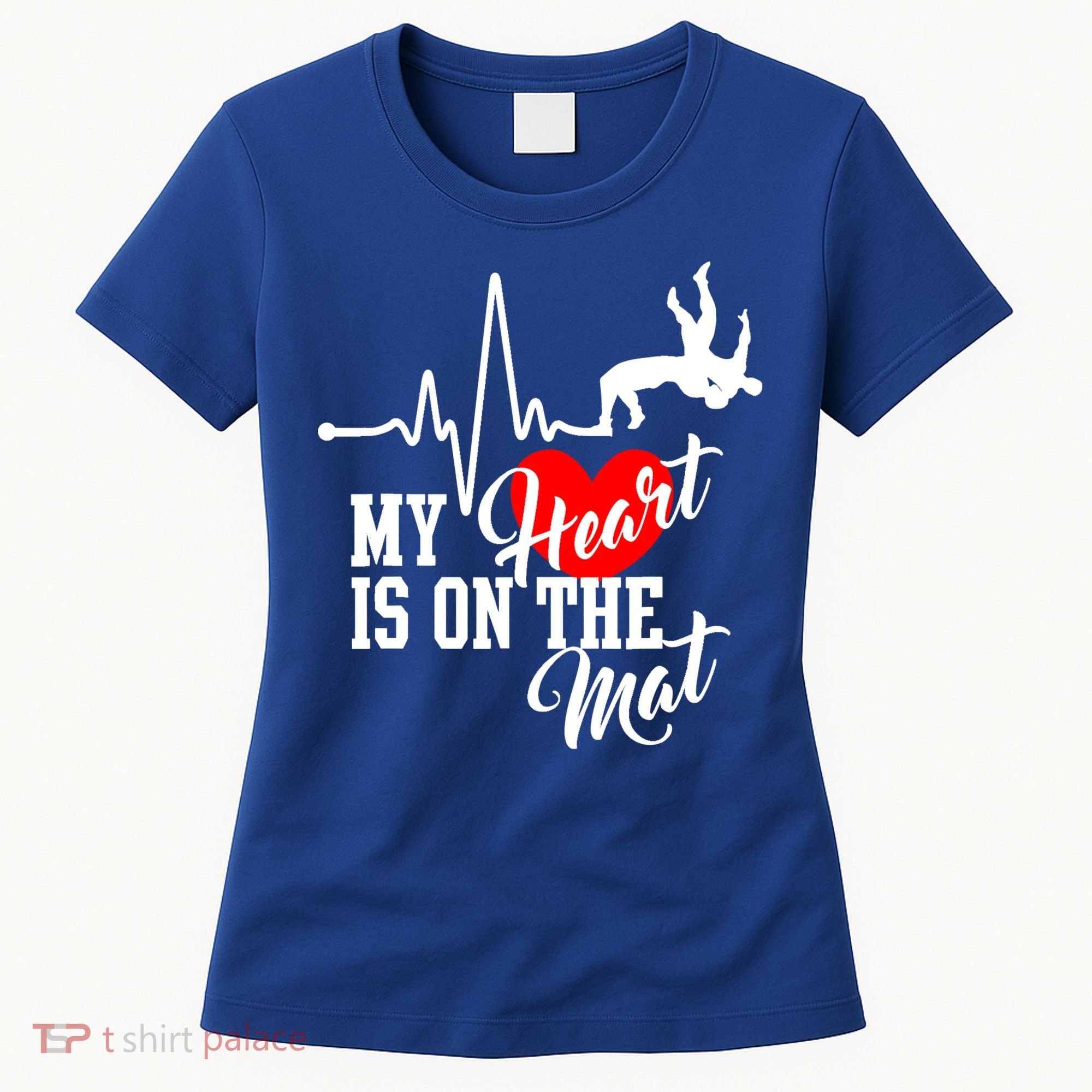 Funny My Heart Is Gift On The Mat Wrestling Mom Gift Women's T-Shirt