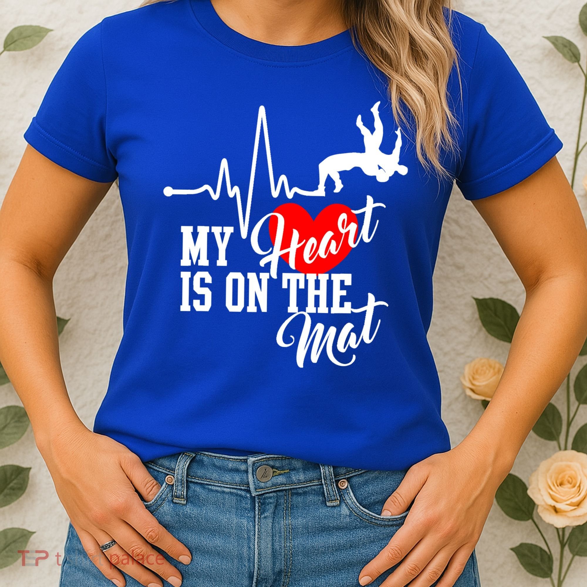 Funny My Heart Is Gift On The Mat Wrestling Mom Gift Women's T-Shirt