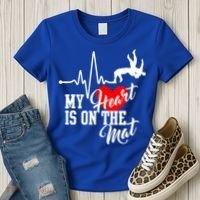Funny My Heart Is Gift On The Mat Wrestling Mom Gift Women's T-Shirt thumb 3