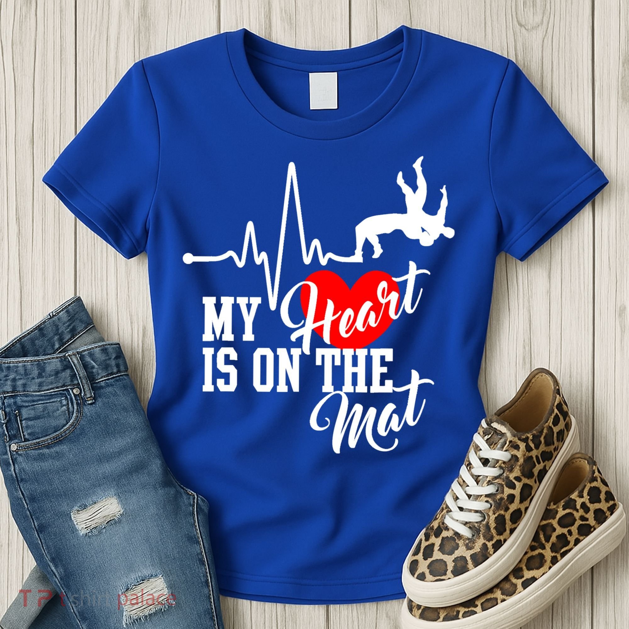 Funny My Heart Is Gift On The Mat Wrestling Mom Gift Women's T-Shirt