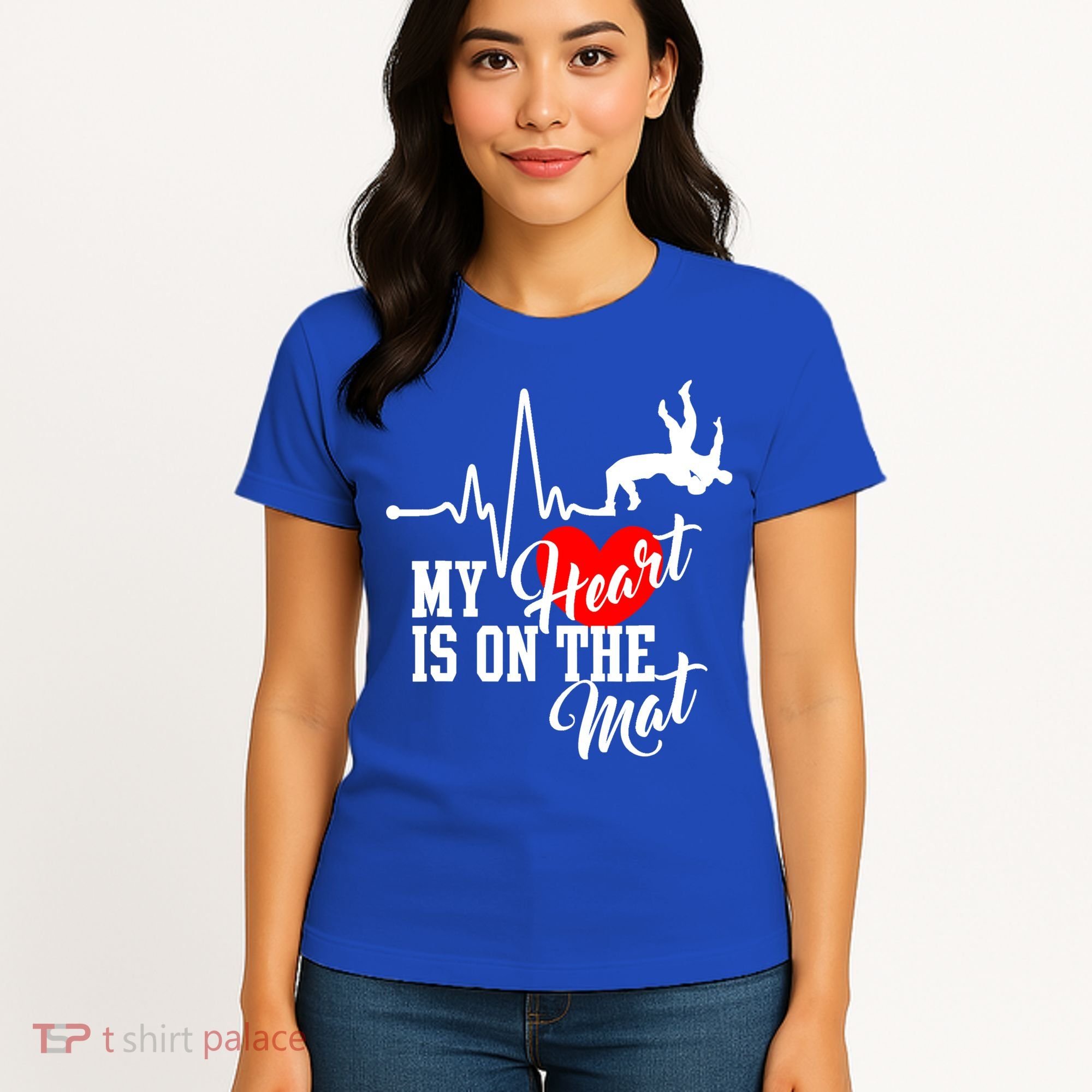 Funny My Heart Is Gift On The Mat Wrestling Mom Gift Women's T-Shirt