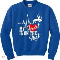 Funny My Heart Is Gift On The Mat Wrestling Mom Gift Kids Sweatshirt thumb 0