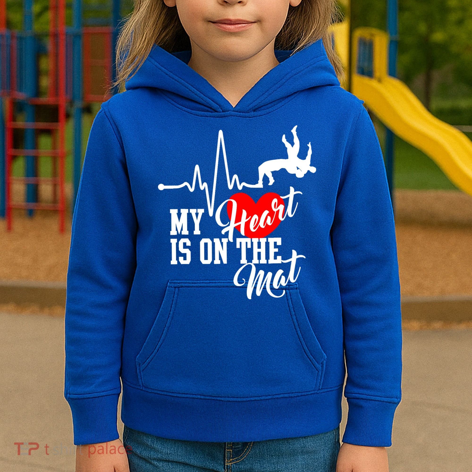 Funny My Heart Is Gift On The Mat Wrestling Mom Gift Kids Hoodie