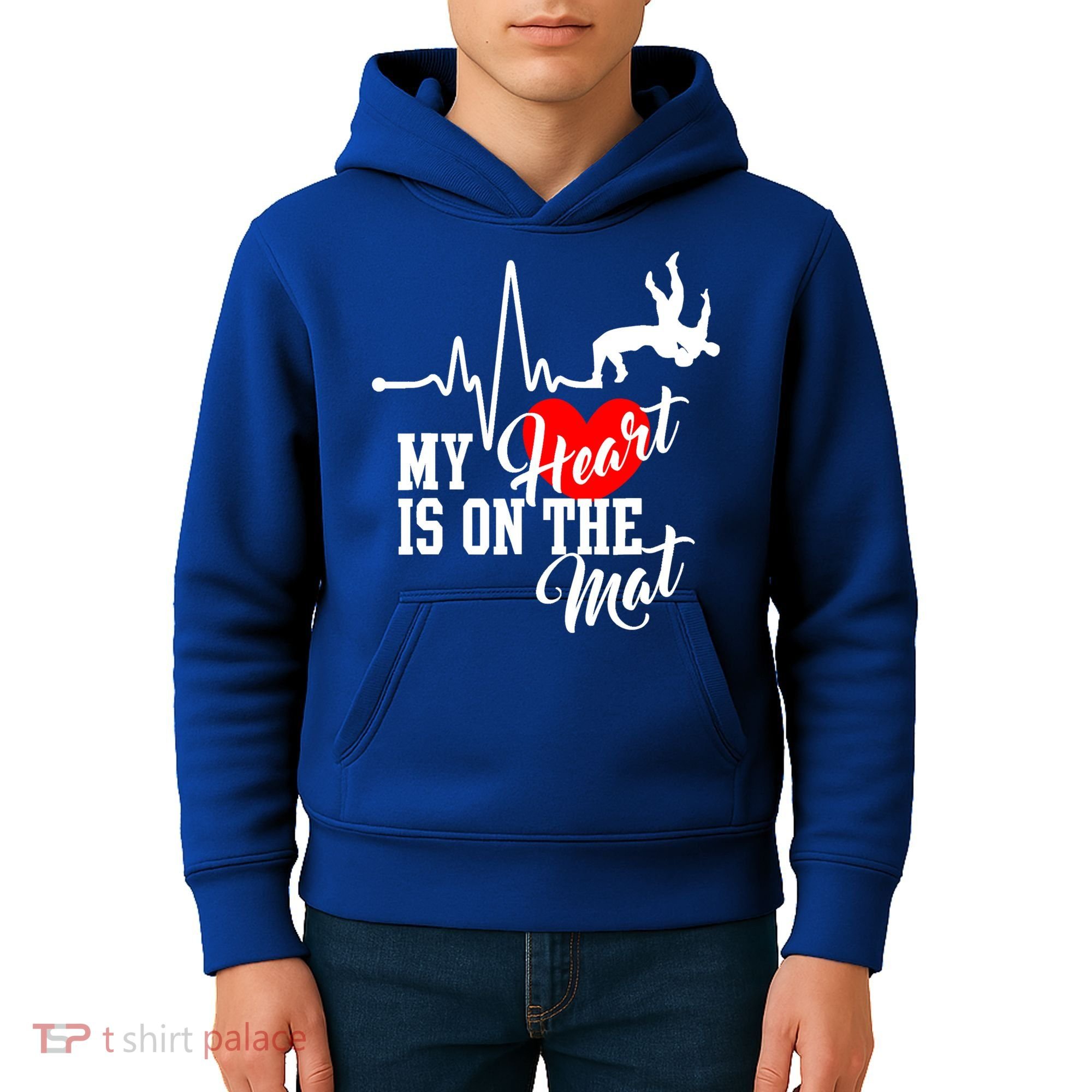 Funny My Heart Is Gift On The Mat Wrestling Mom Gift Kids Hoodie