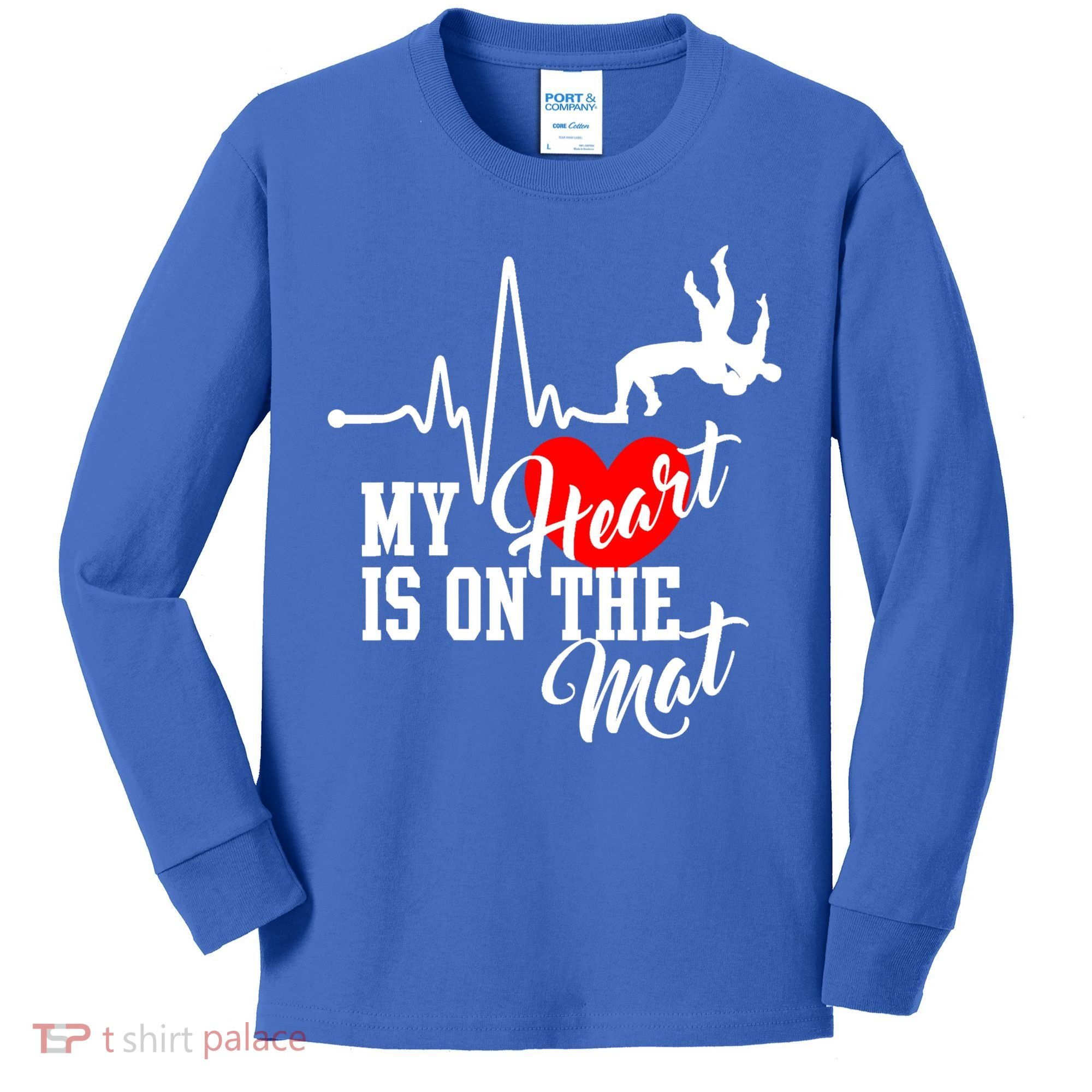 Funny My Heart Is Gift On The Mat Wrestling Mom Gift Kids Long Sleeve Shirt