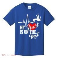 Funny My Heart Is Gift On The Mat Wrestling Mom Gift Kids T-Shirt thumb 0
