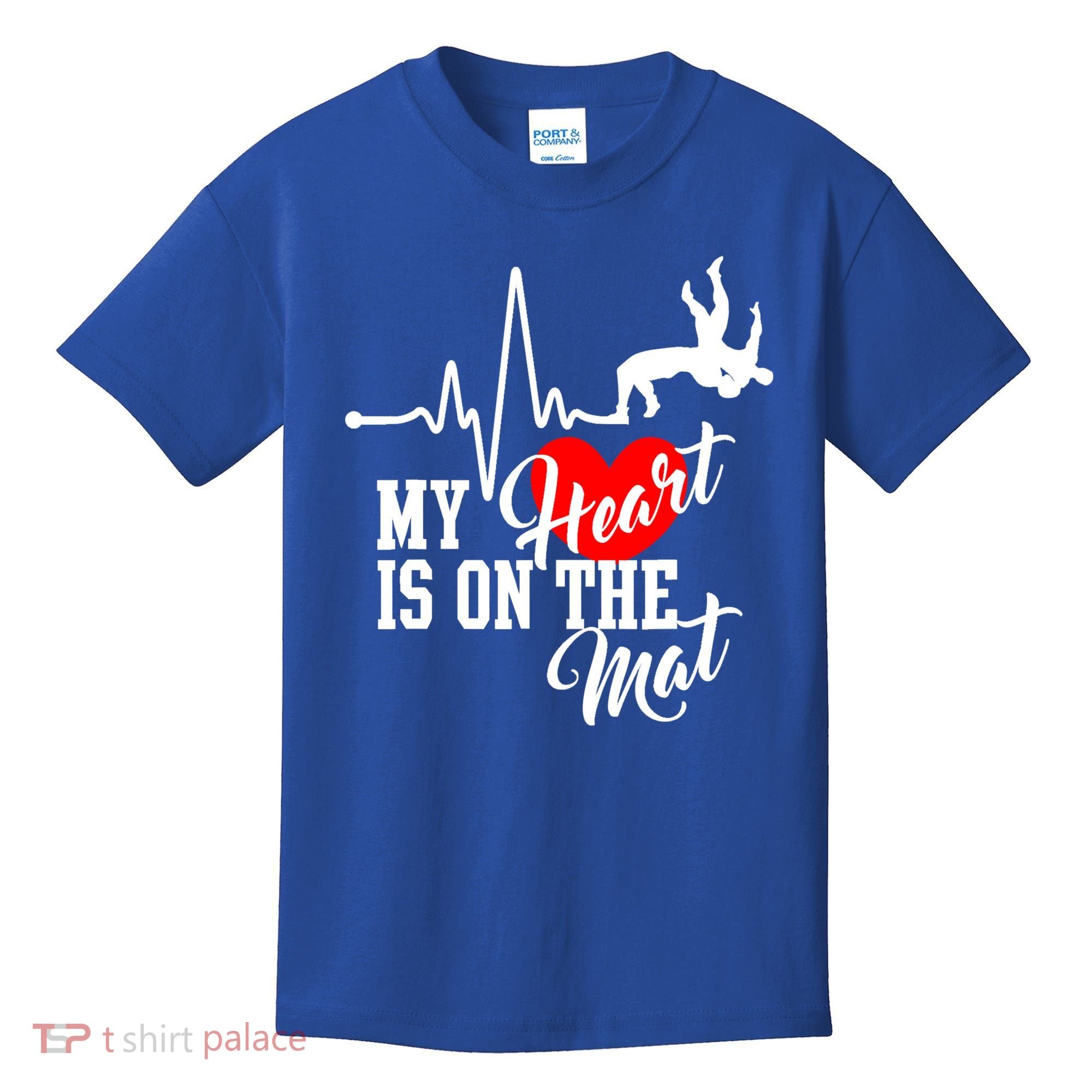 Funny My Heart Is Gift On The Mat Wrestling Mom Gift Kids T-Shirt