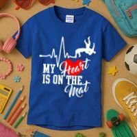 Funny My Heart Is Gift On The Mat Wrestling Mom Gift Kids T-Shirt thumb 3