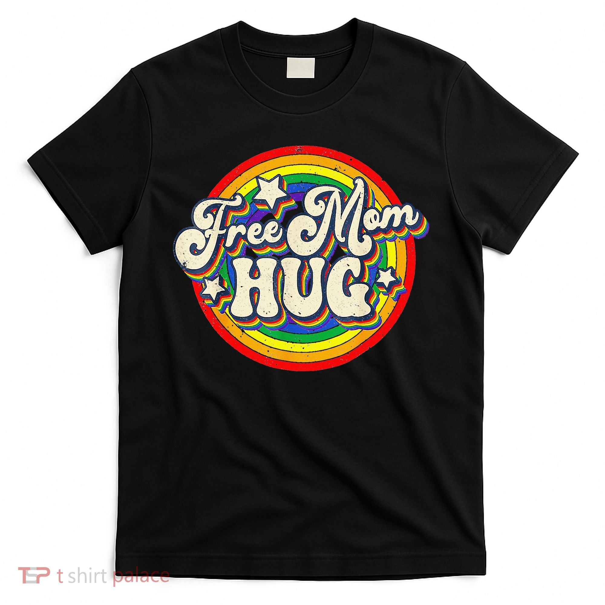 Free Mom Hugs Vintage Rainbow LGBT Pride Month Mother's Day T-Shirt