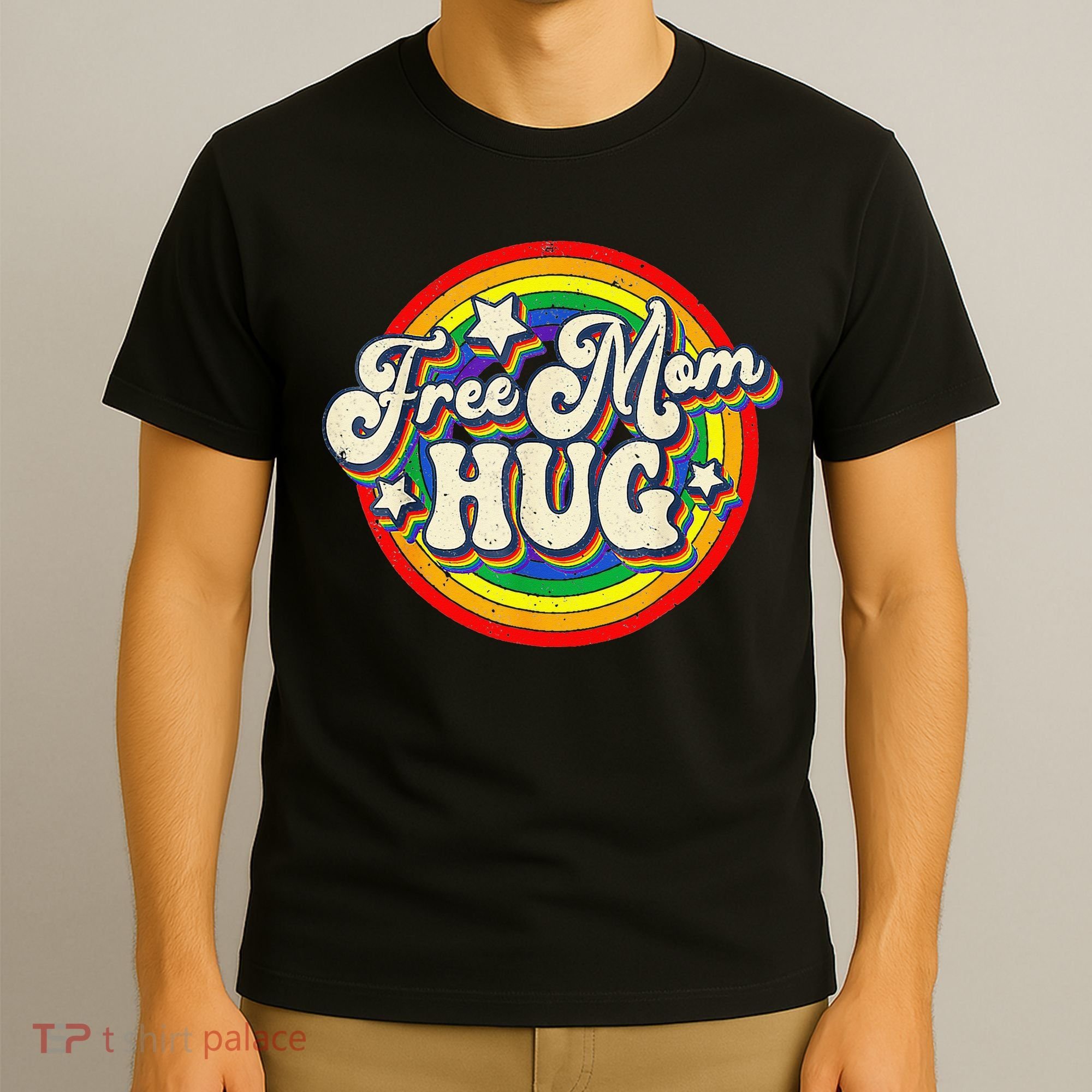 Free Mom Hugs Vintage Rainbow LGBT Pride Month Mother's Day T-Shirt