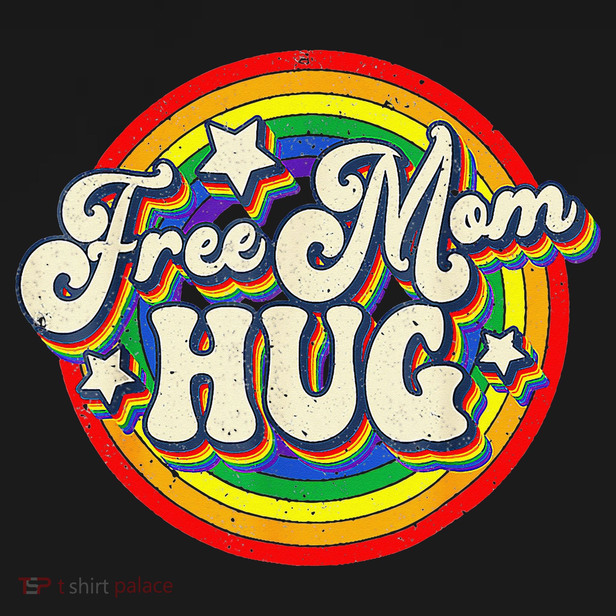 Free Mom Hugs Vintage Rainbow LGBT Pride Month Mother's Day T-Shirt