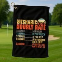 Funny Mechanic Hourly Rate Gift Labor Rates Golf Towel thumb 1
