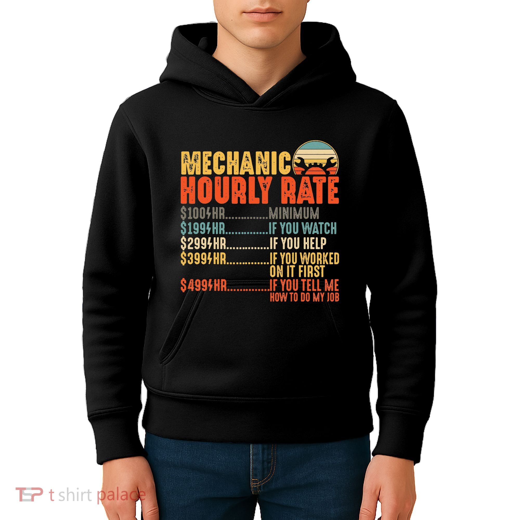 Funny Mechanic Hourly Rate Gift Labor Rates Kids Hoodie