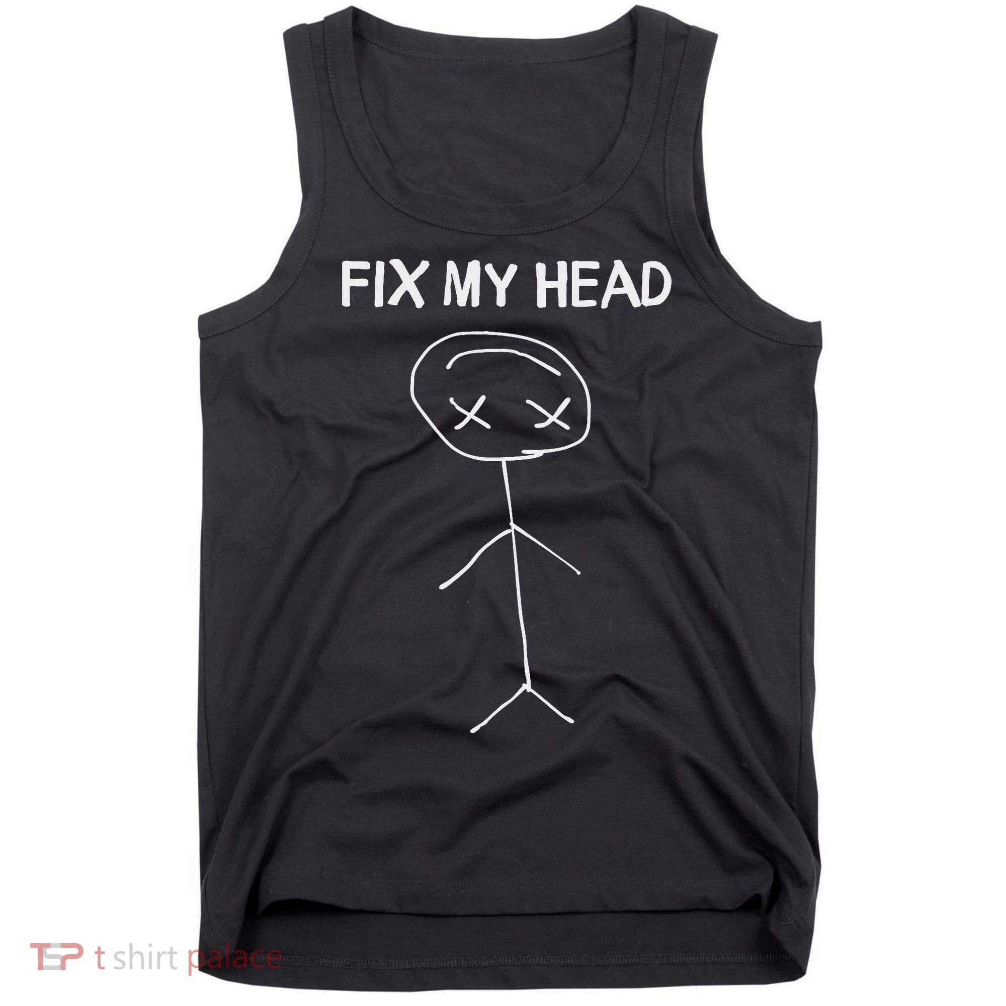 Fix My Head Minimalist Stick Figure Humor Tank Top