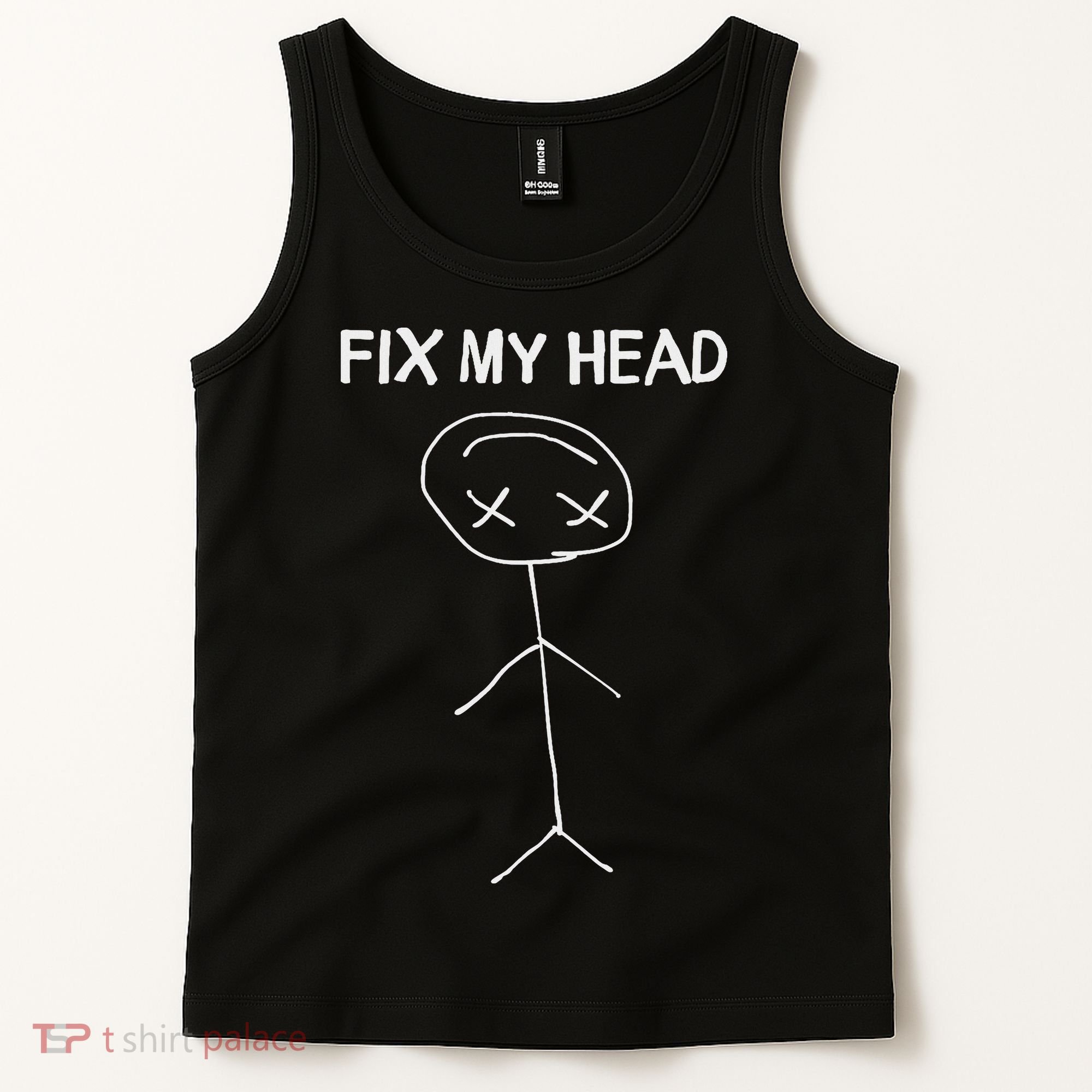 Fix My Head Minimalist Stick Figure Humor Tank Top