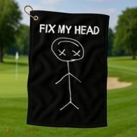 Fix My Head Minimalist Stick Figure Humor Golf Towel thumb 1