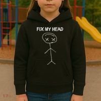 Fix My Head Minimalist Stick Figure Humor Kids Hoodie thumb 3