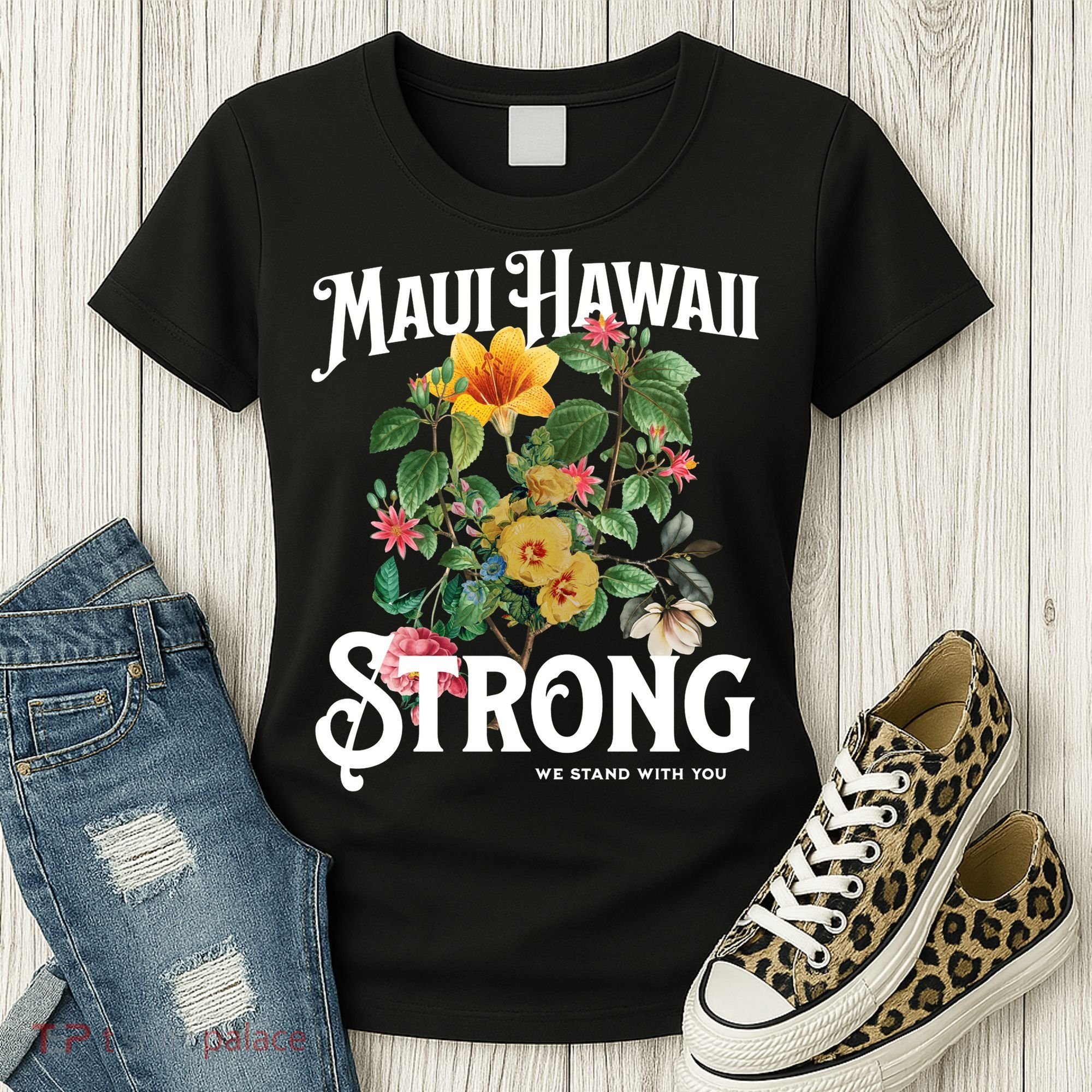 Floral Maui Hawaii Strong We Stand With Maui Women's T-Shirt