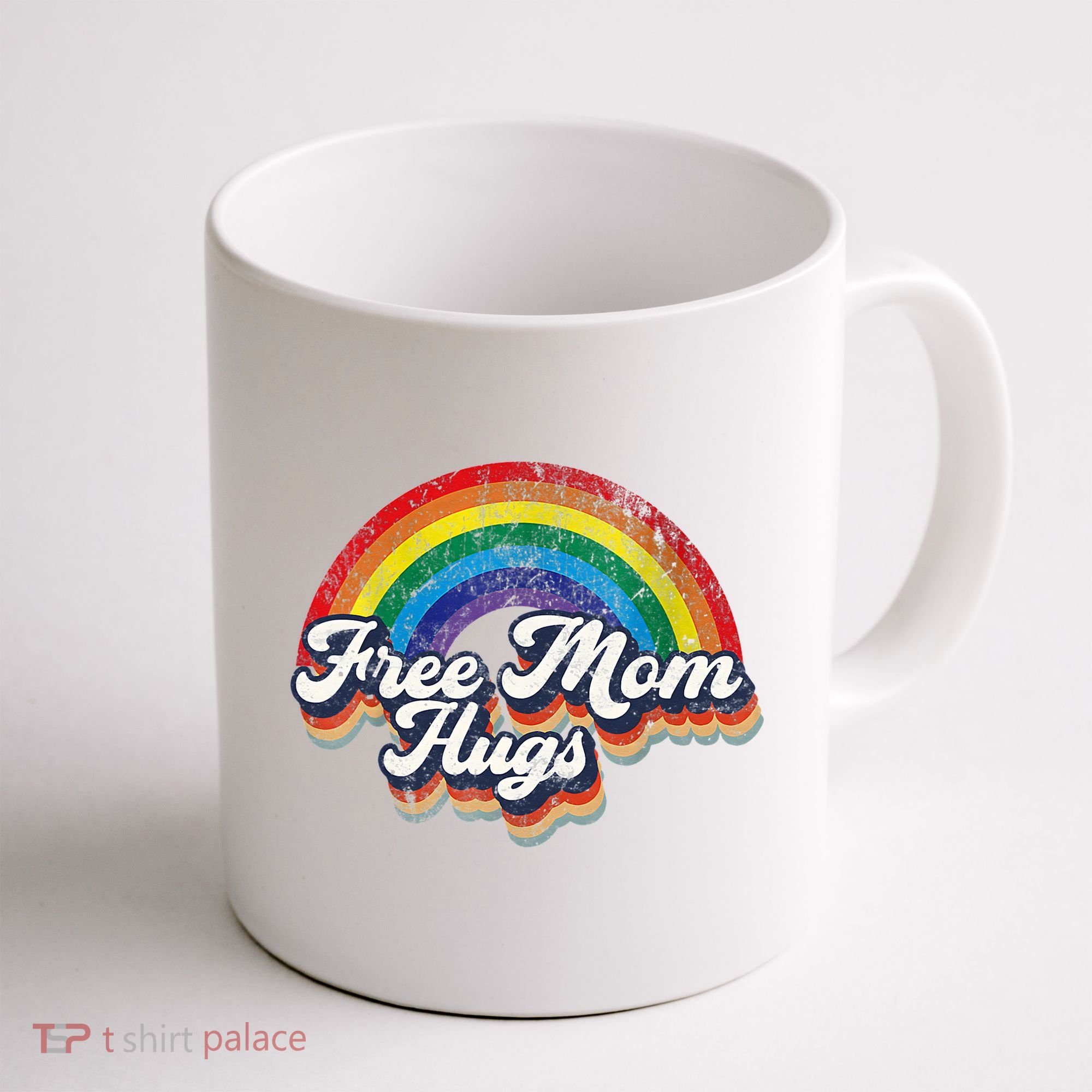 Free Mom Hugs Rainbow Heart LGBT Flag LGBT Pride Month Coffee Mug