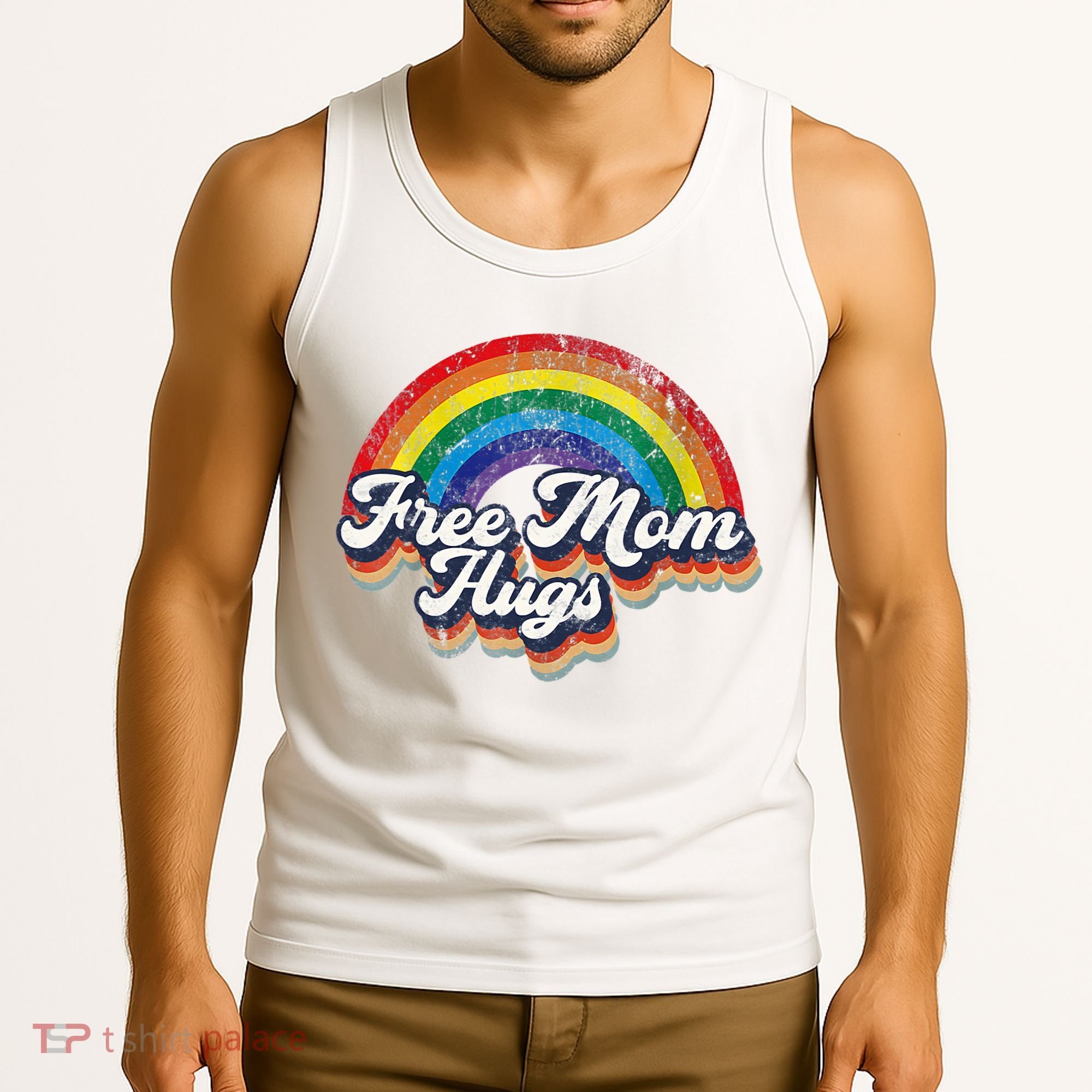 Free Mom Hugs Rainbow Heart LGBT Flag LGBT Pride Month Tank Top