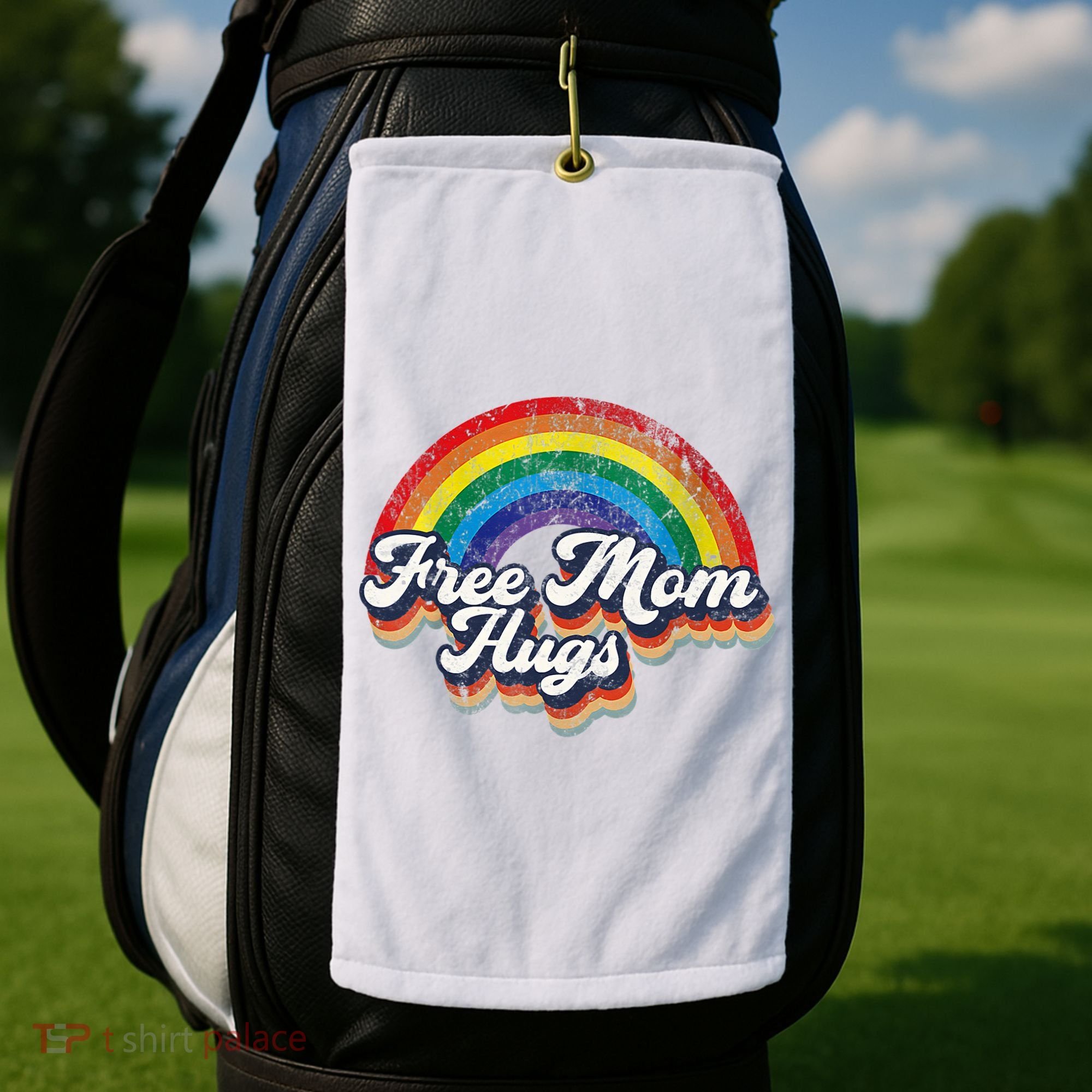 Free Mom Hugs Rainbow Heart LGBT Flag LGBT Pride Month Golf Towel