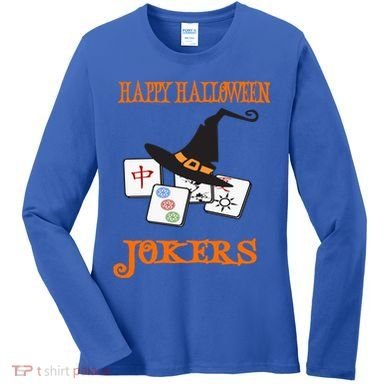 Funny Mahjong Happy Halloween Jokers Tile Game Gift Women's Long Sleeve Shirt