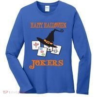 Funny Mahjong Happy Halloween Jokers Tile Game Gift Women's Long Sleeve Shirt thumb 0