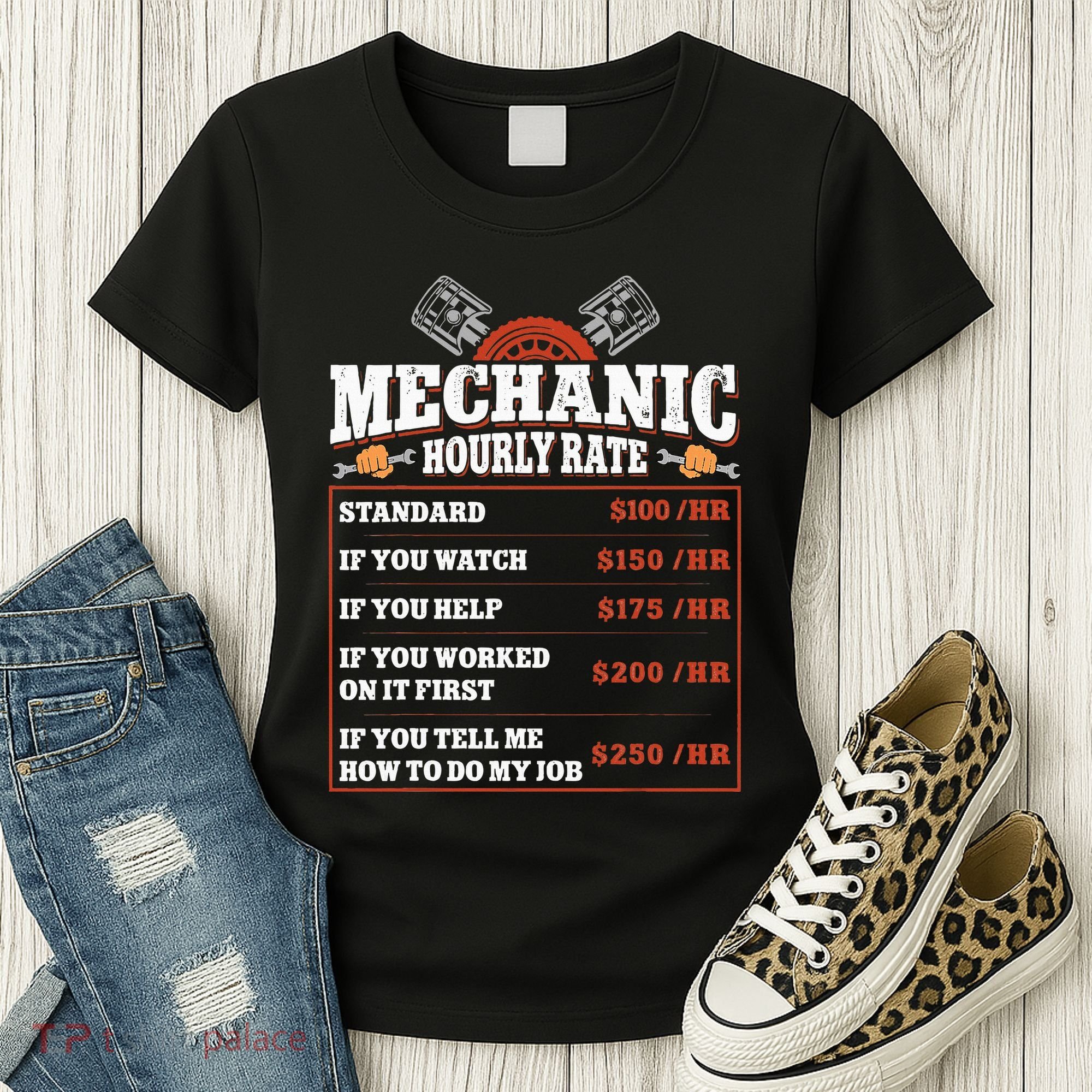 Funny Mechanic Hourly Rate Labor Rates Car Mechanic Women's T-Shirt