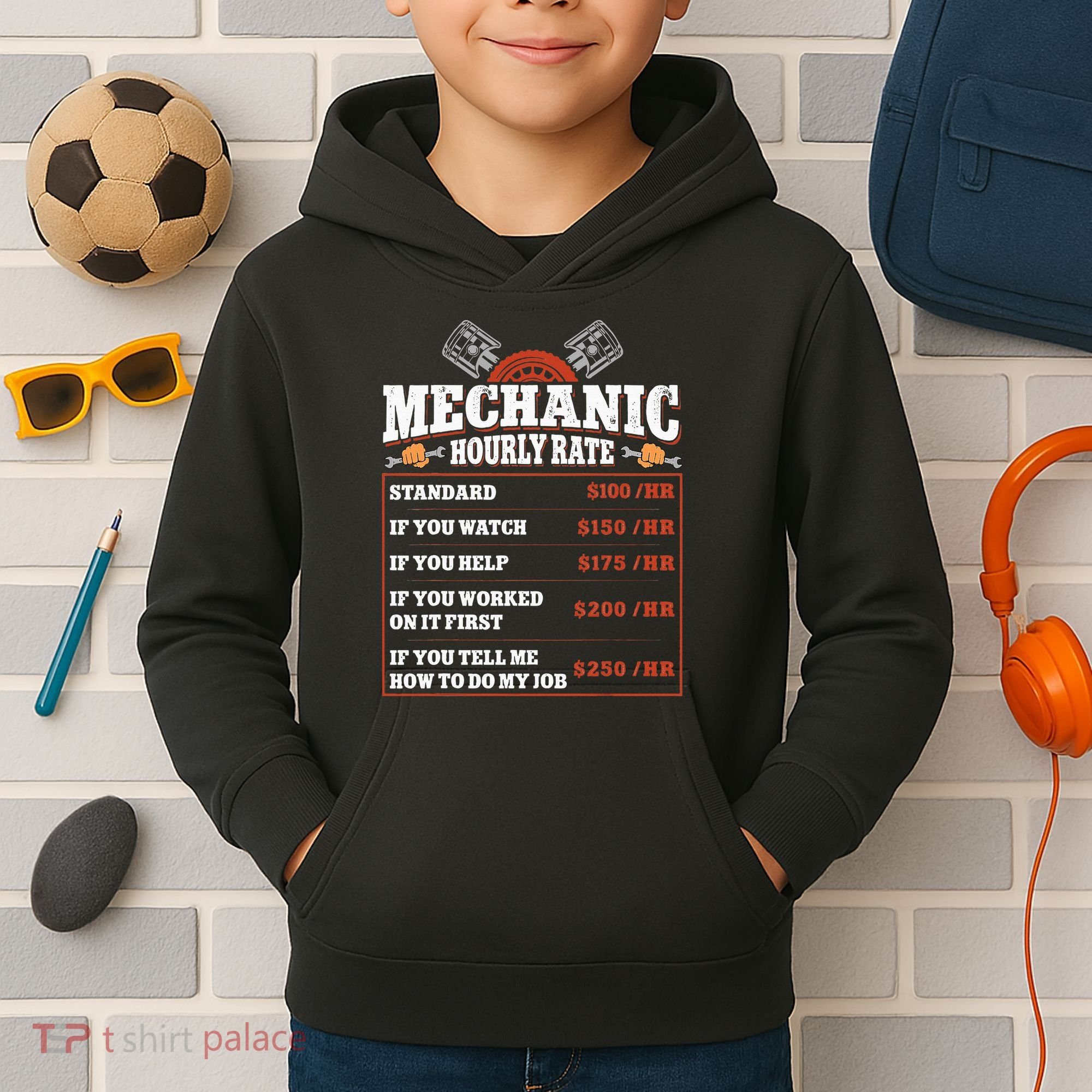 Funny Mechanic Hourly Rate Labor Rates Car Mechanic Kids Hoodie
