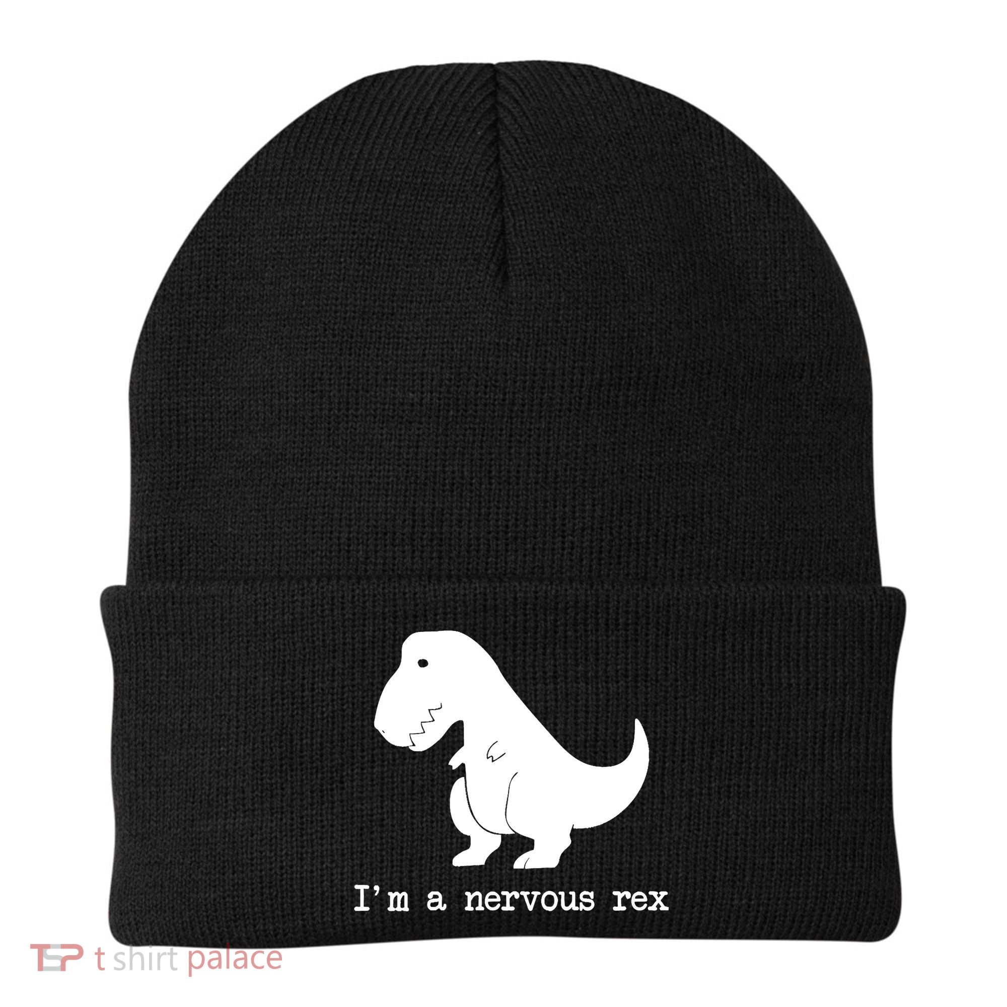 Funny Mental Health Awareness Trex Dinosaur With Anxiety Beanie