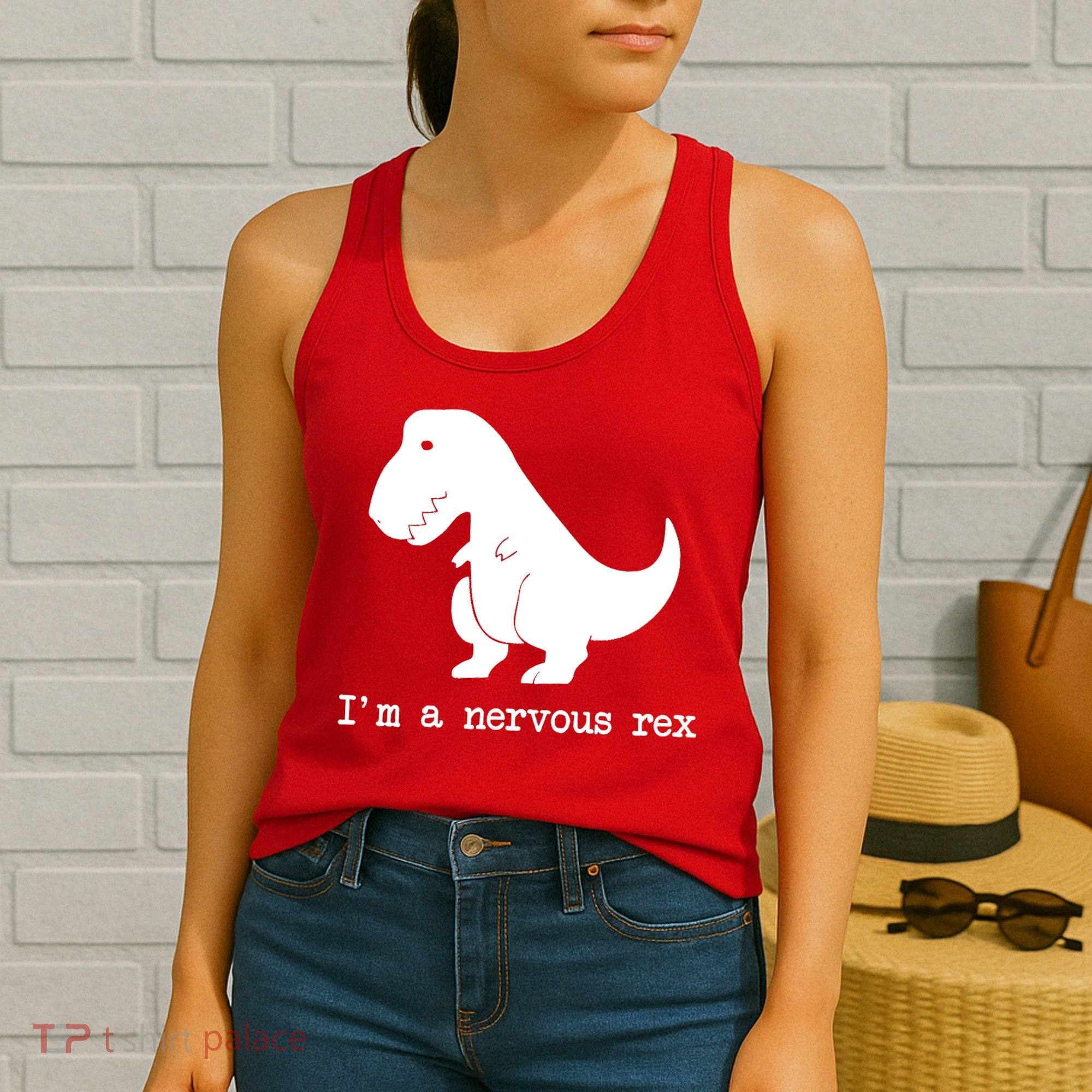 Funny Mental Health Awareness Trex Dinosaur With Anxiety Women's Tank Top