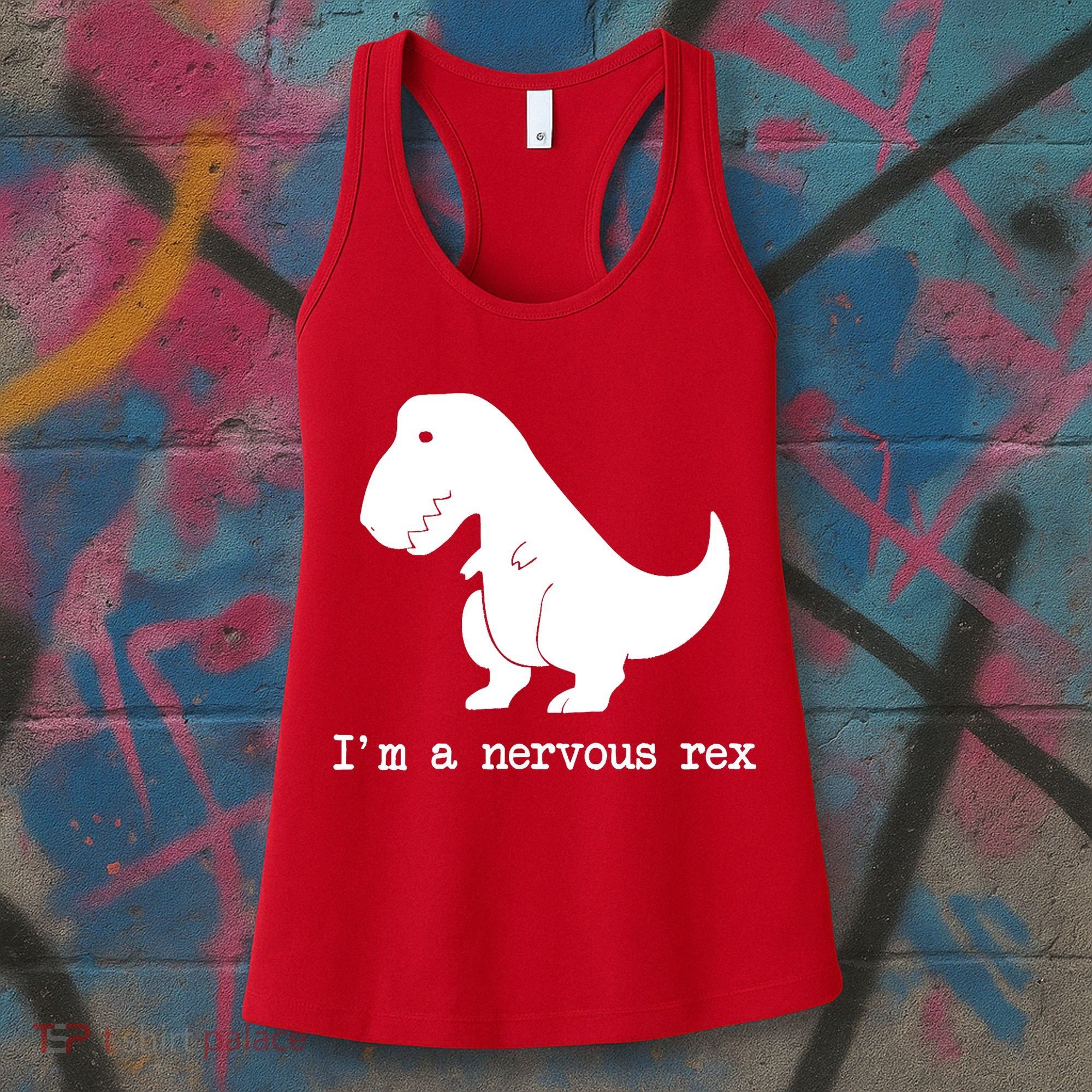 Funny Mental Health Awareness Trex Dinosaur With Anxiety Women's Tank Top