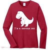 Funny Mental Health Awareness Trex Dinosaur With Anxiety Women's Long Sleeve Shirt thumb 0