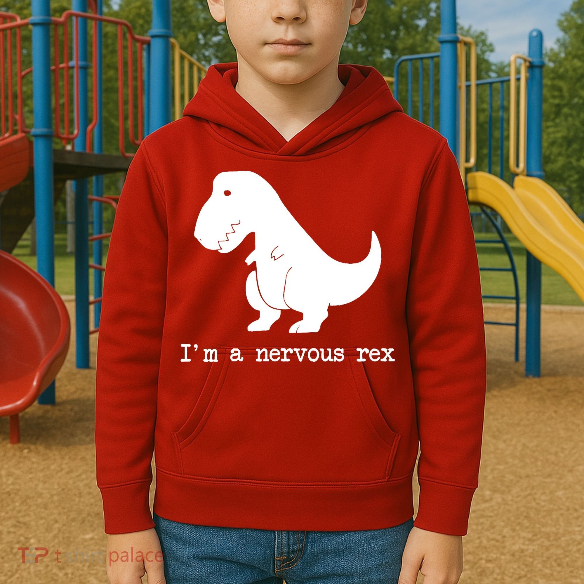 Funny Mental Health Awareness Trex Dinosaur With Anxiety Kids Hoodie