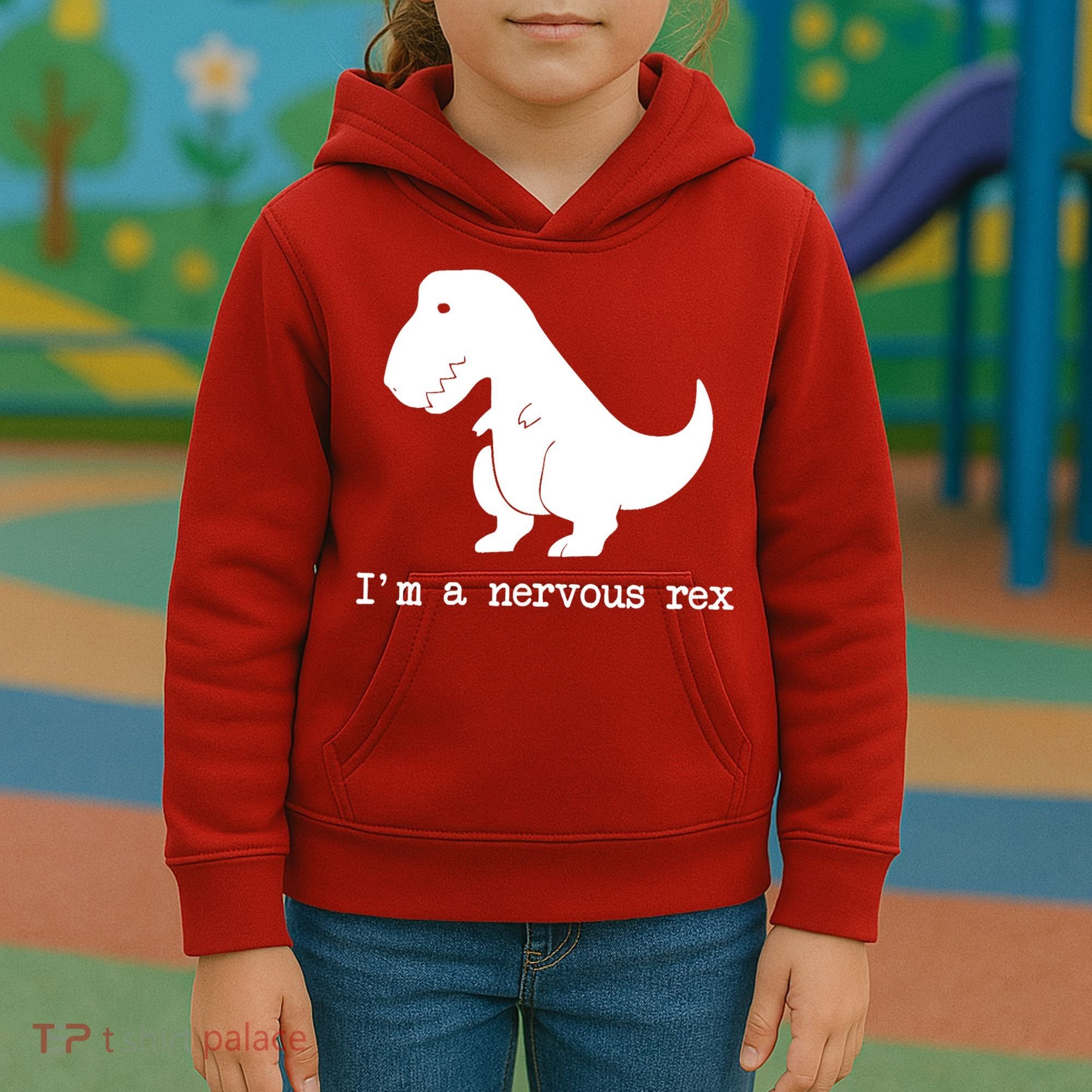 Funny Mental Health Awareness Trex Dinosaur With Anxiety Kids Hoodie
