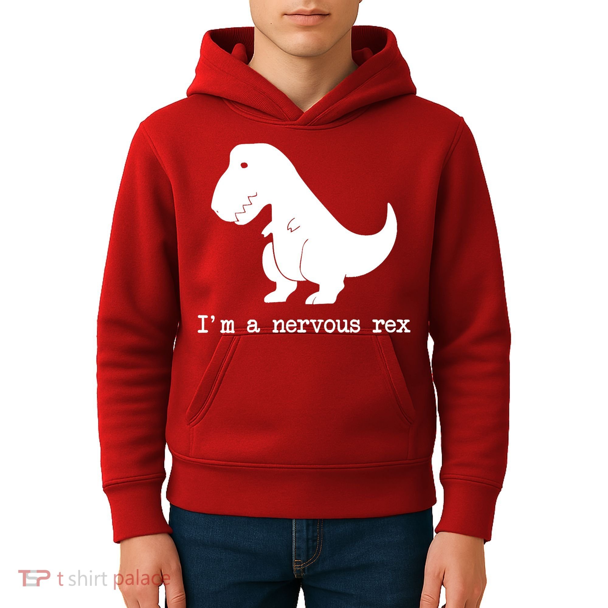 Funny Mental Health Awareness Trex Dinosaur With Anxiety Kids Hoodie