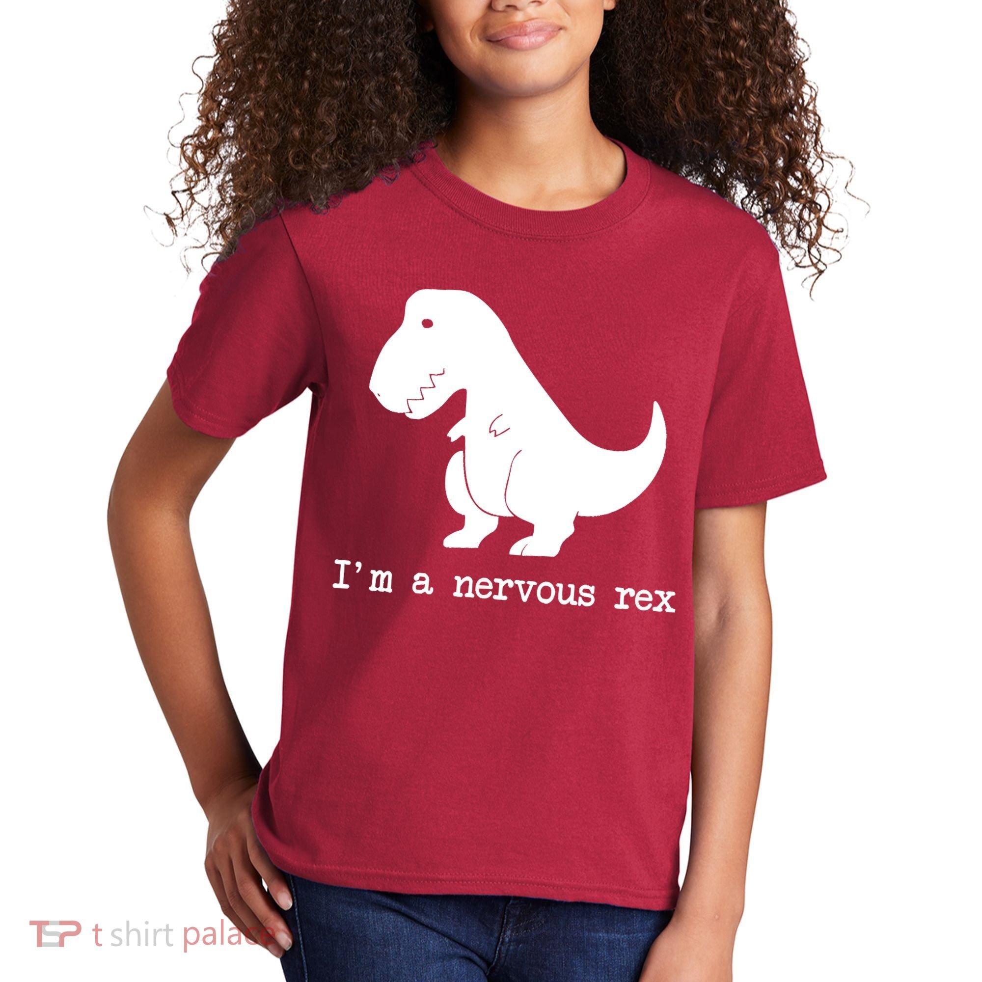 Funny Mental Health Awareness Trex Dinosaur With Anxiety Kids T-Shirt
