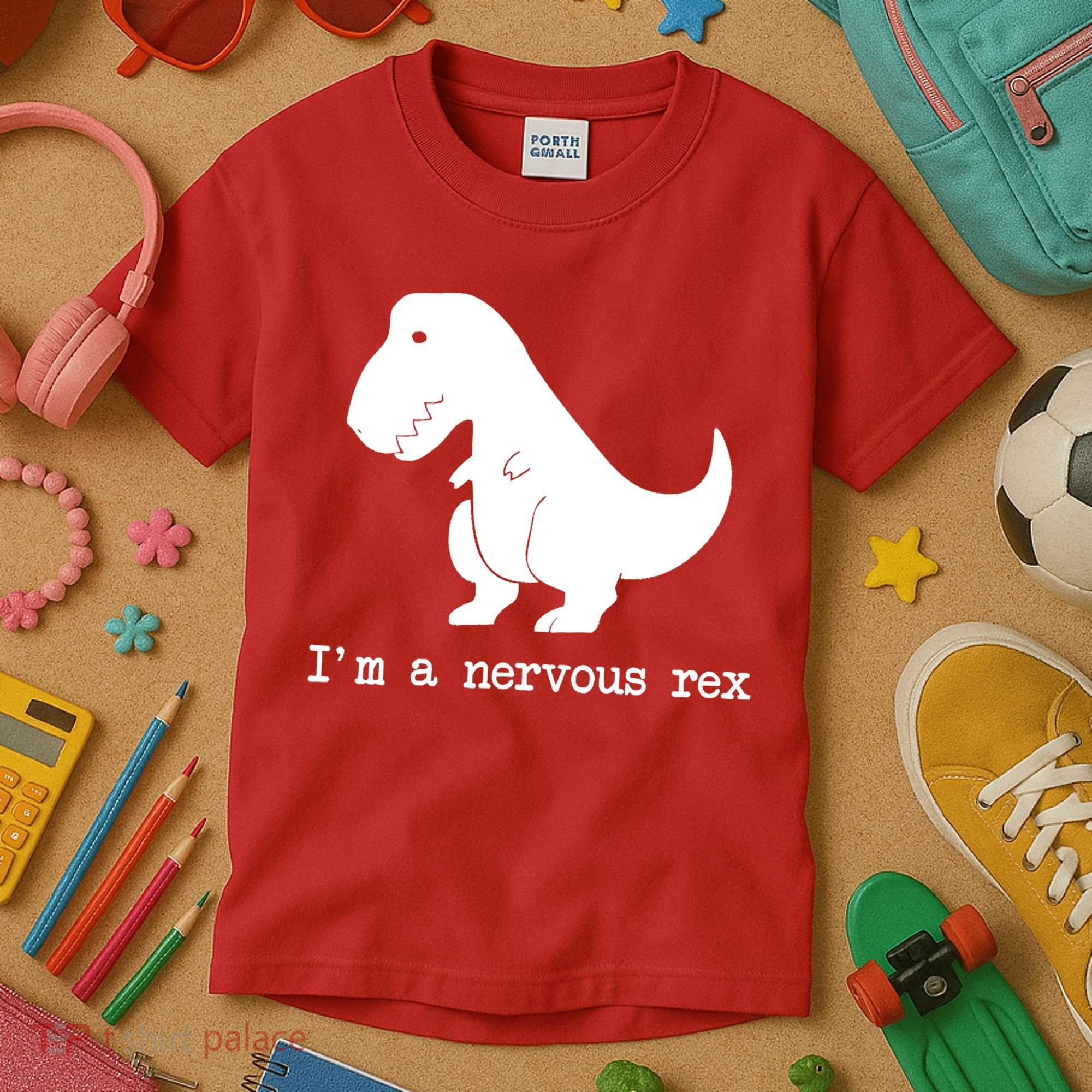 Funny Mental Health Awareness Trex Dinosaur With Anxiety Kids T-Shirt
