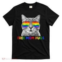 Free Mom Hugs Purride Proud Ally Cat Rainbow Flag LGBT Pride T-Shirt thumb 0