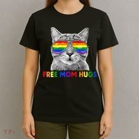 Free Mom Hugs Purride Proud Ally Cat Rainbow Flag LGBT Pride T-Shirt thumb 4