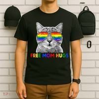 Free Mom Hugs Purride Proud Ally Cat Rainbow Flag LGBT Pride T-Shirt thumb 6
